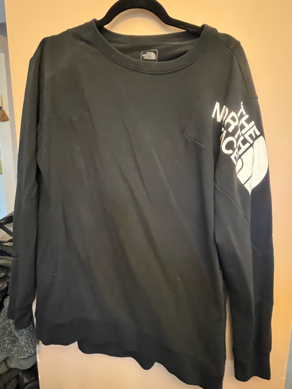 The North Face Women’s Black Crewneck Sweatshirt with White Sleeve Logo L EUC